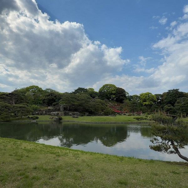 六義園の大池と青空